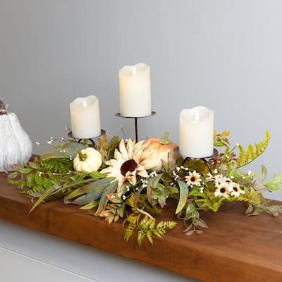 Sunflower and Pumpkins Fall Harvest Triple Candle Holder - 28"