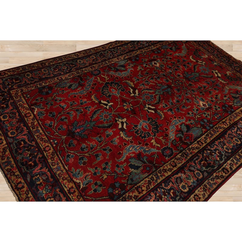 6'2''x9'2'' Hand Knotted Wool Red Old Traditional Rug - 6' 2'' x 9' 2''