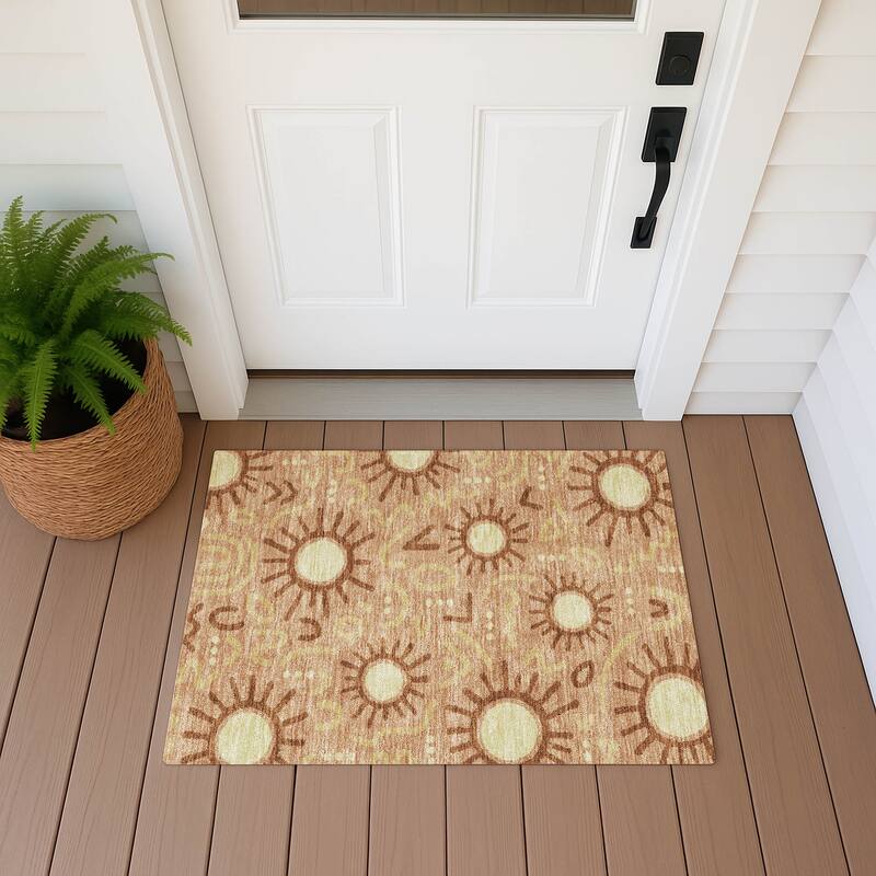 Machine Washable Indoor/ Outdoor Modern Sol Chantille Rug - Copper - 1'8" x 2'6"