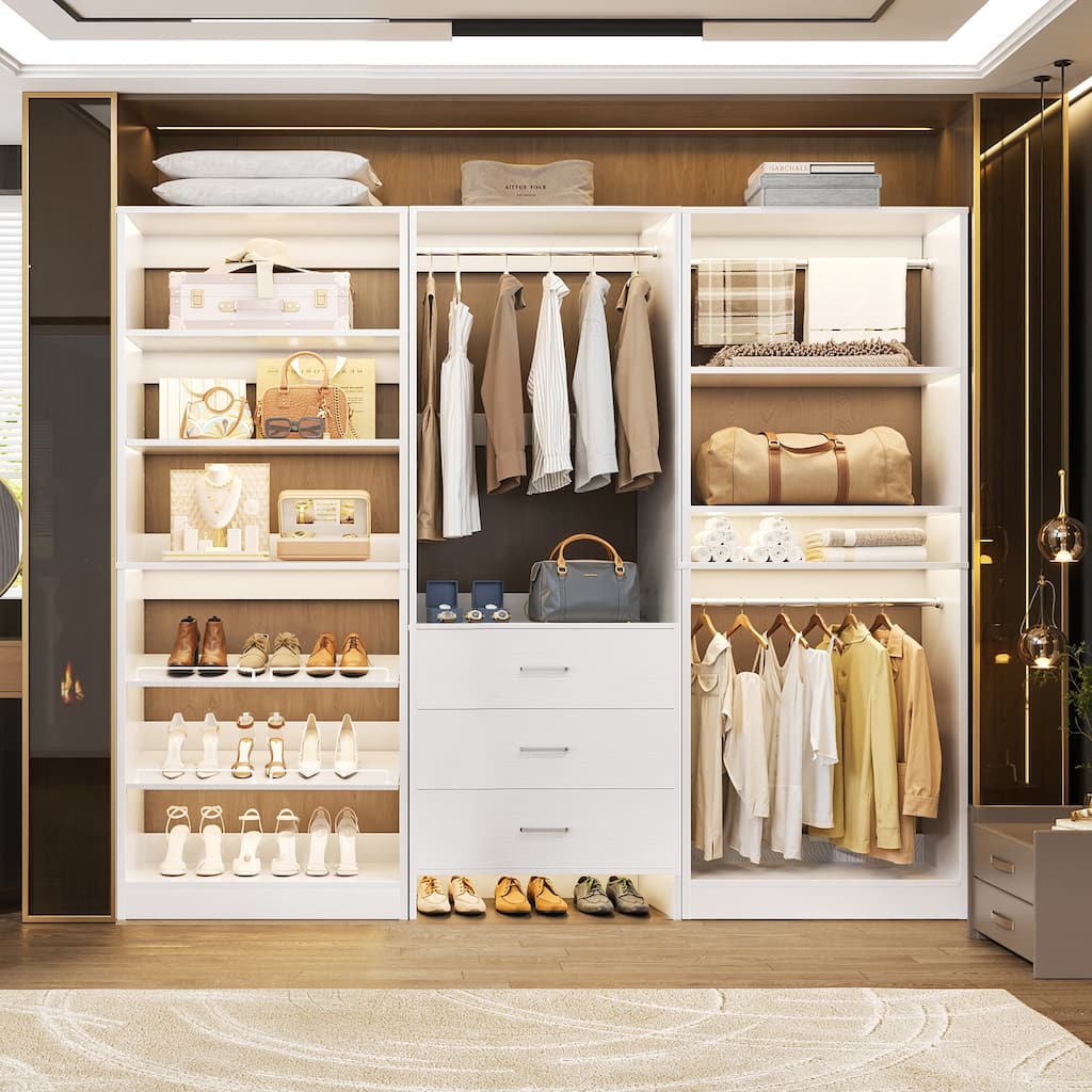 Set of 3 Closet Organizer with Drawers and Shoe Rack, Freestanding Closet System for Bedroom or Walk-in Closet