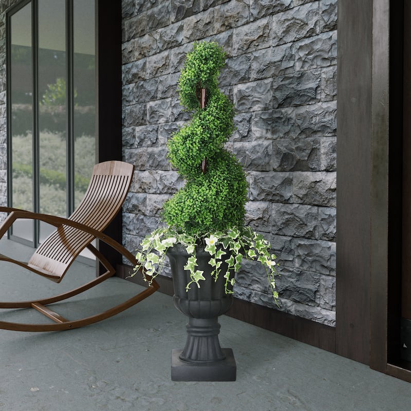 Puleo International 52" Topiary Spiral Boxwood Artificial Tree
