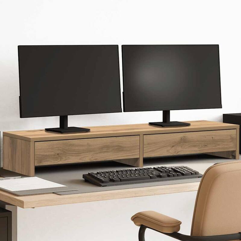 vidaXL Monitor Stand with Drawers Engineered Wood - Oak