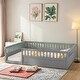 preview thumbnail 2 of 19, Full Floor Bed Frame with Fence,Wood Kids Floor Beds Frame for Bedroom