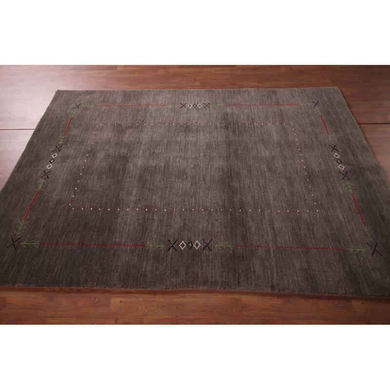 Brown Gabbeh Oriental Area Rug Hand-Knotted Wool Carpet - 5'0"x 6'11"