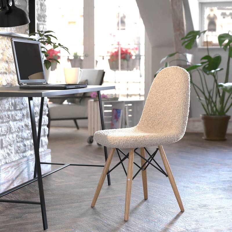 Armless Faux Shearling Faux Sherpa Accent Chair with Modern Wood Legs