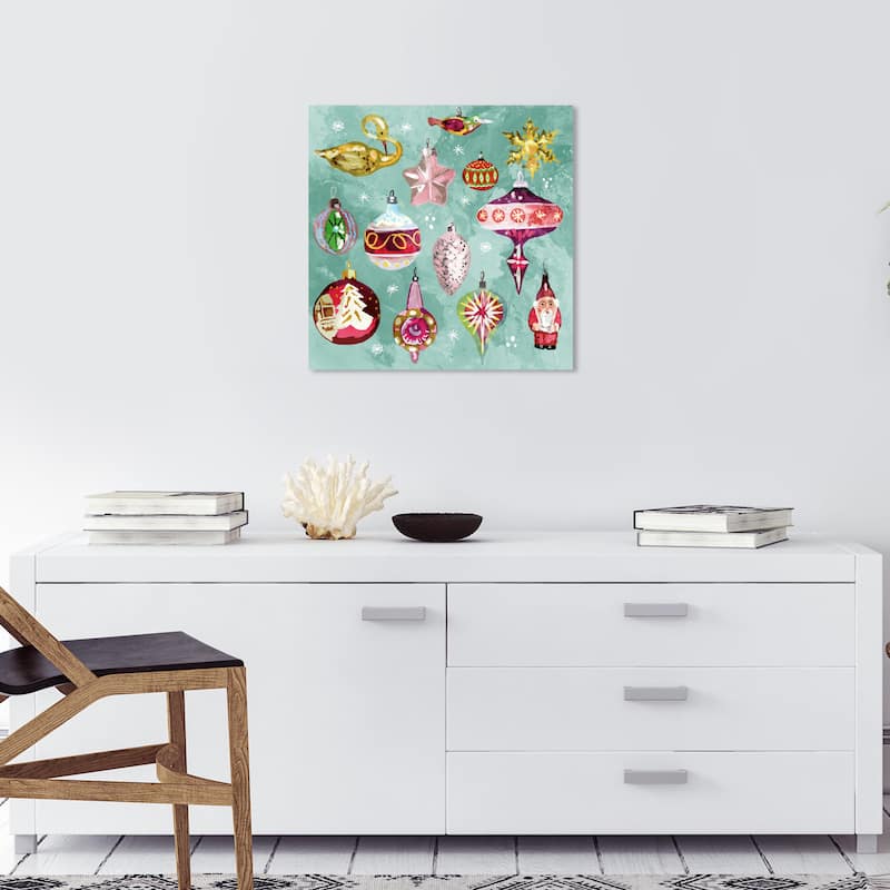 Wynwood Studio Canvas Holiday and Seasonal Ornaments Xmas Green Farmhouse Wall Art Canvas Print - 20 x 20