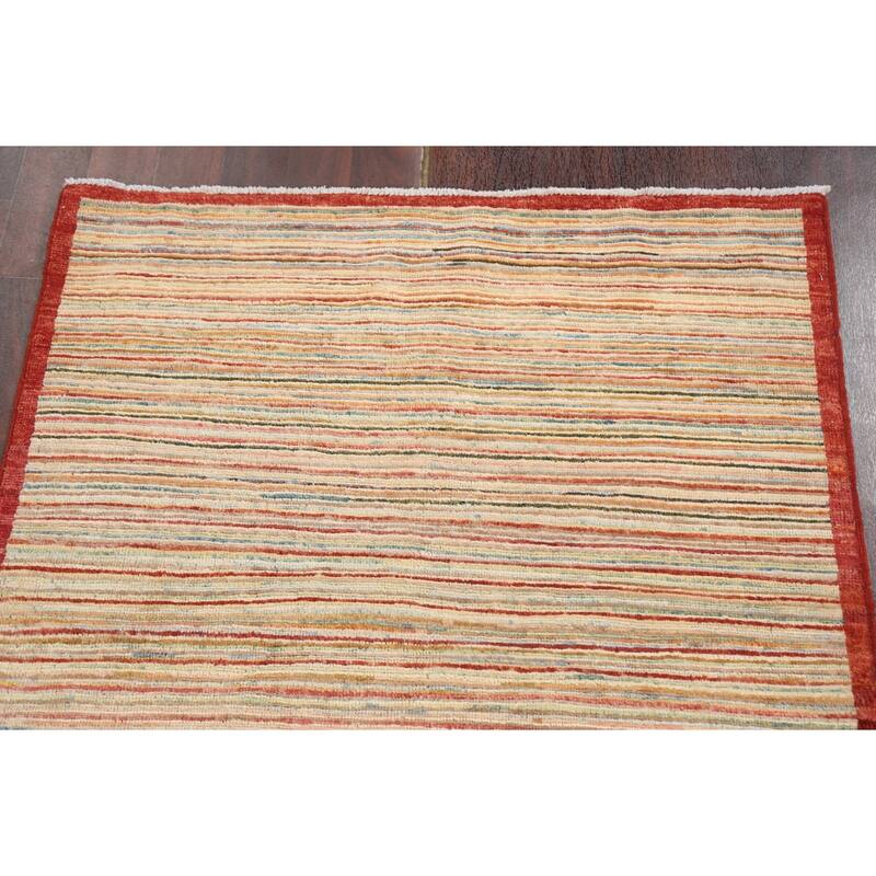 Modern Striped Gabbeh Kashkoli Wool Area Rug Hand-knotted Foyer Carpet - 3'1" x 4'10"