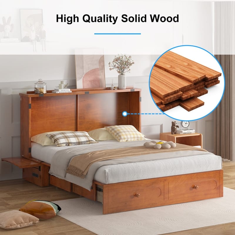 Mixoy Murphy Bed,Cube Foldable Cabinet Bed with Charging Station