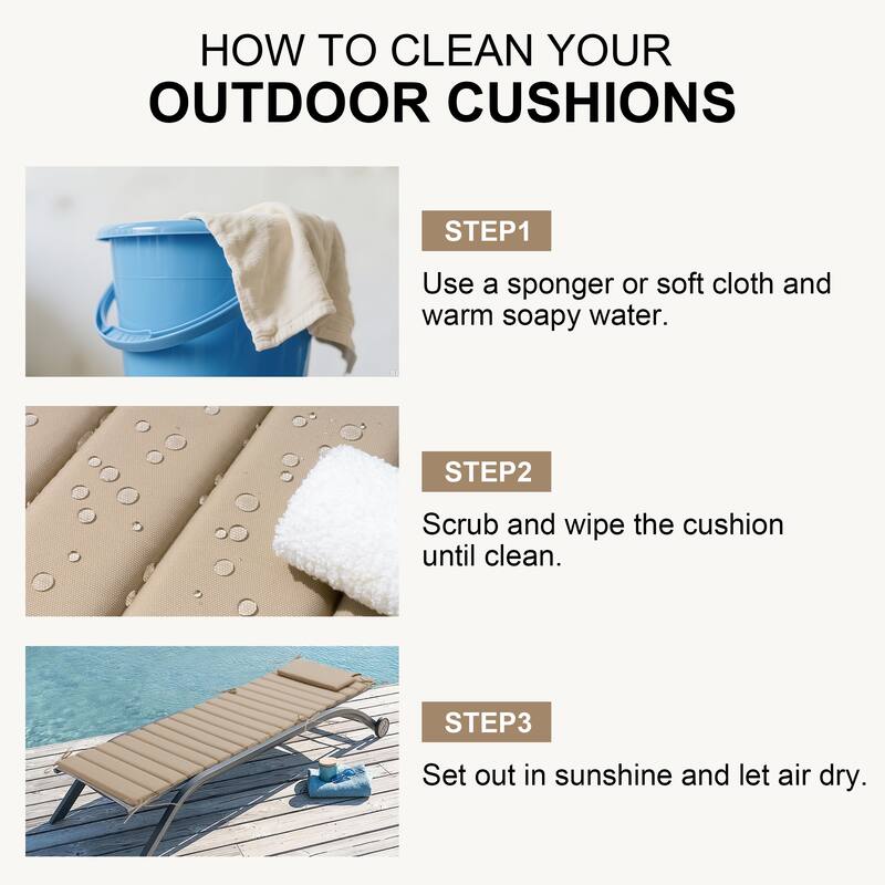 Outdoor Chaise Lounge Cushion Quilted Patio Sun Lounger Pad with Straps