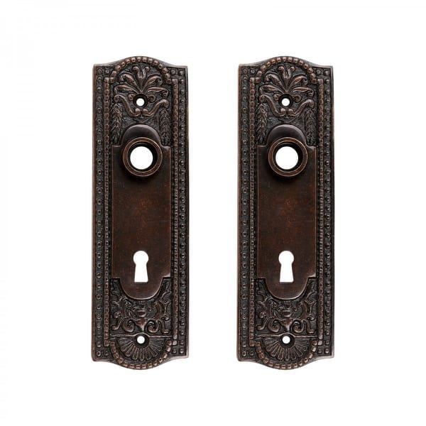 slide 1 of 5, Door Escutcheon Keyhole Cover Back Plate Oil Rubbed Bronze Solid Brass 7 1/4" L with Keyhole Tarnish Resistant Pack of 2