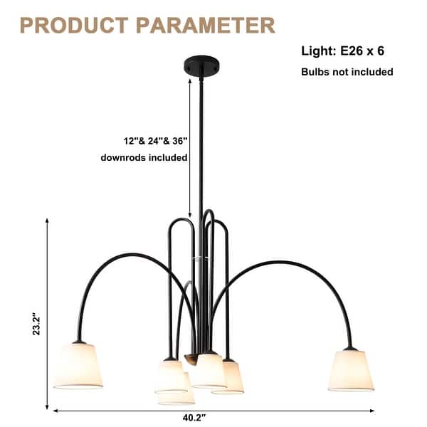 Bella Depot 40" 6-Light Black Metal Chandelier Adjustable Pendant Light for Dining Room Bedroom