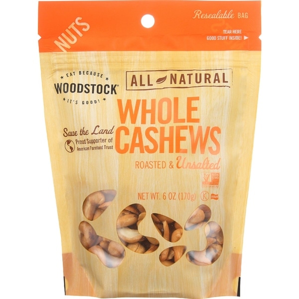 Woodstock Cashews - Roasted - Unsalted - Case of 8 - 7 oz.