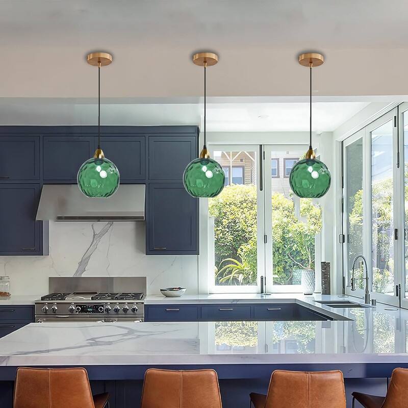 15CM/5.9’’ kitchen lights green hanging lamp glass, metal pendant light