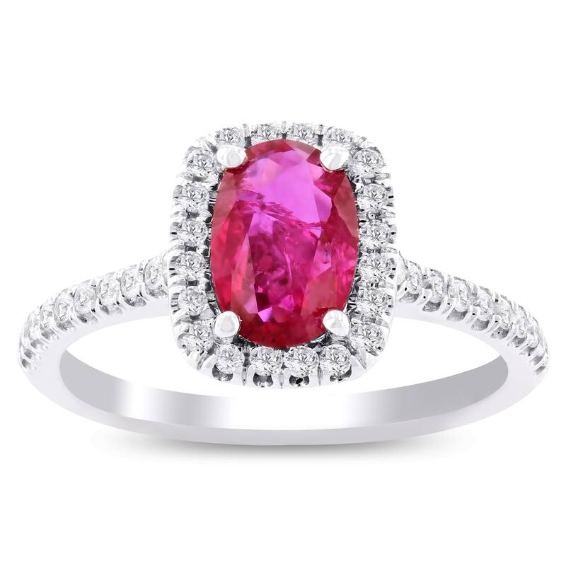Auriya 18k White Gold 1ct Oval-Cut Rare Unheated Ruby and 1/3ct TDW Diamond Halo Engagement Ring