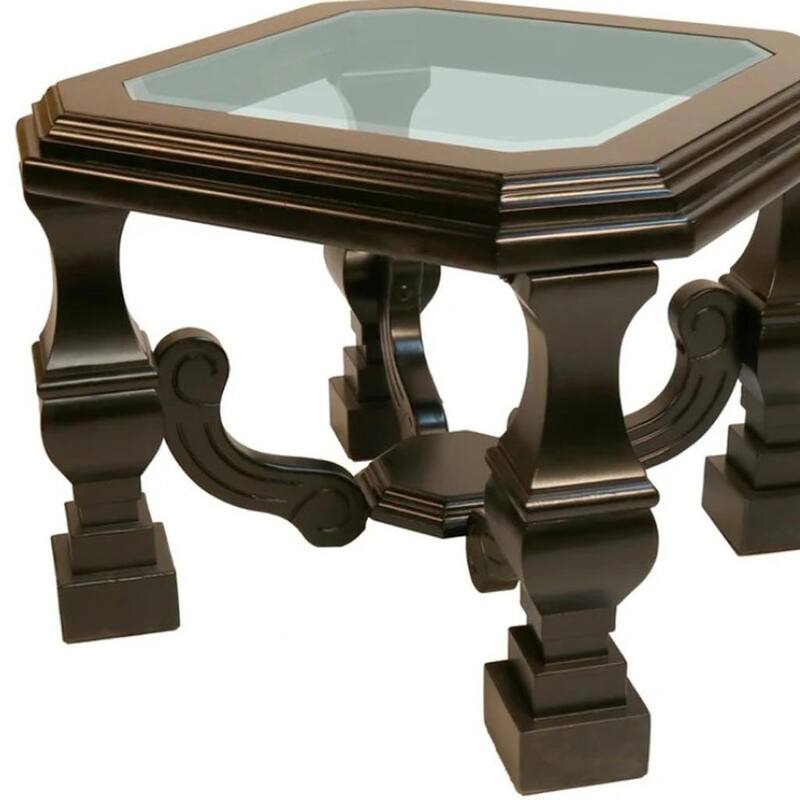 HomeRoots 24" Espresso Brown And Clear Wood And Glass Square End Table - 30.00 in. x 24.00 in. x 28.00 in.