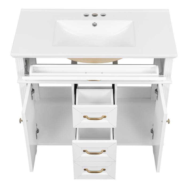 Bathroom Vanity with Sink, Freestanding Bathroom Storage Cabinet, Bathroom Cabinet with Soft Close Doors & 3 Drawers