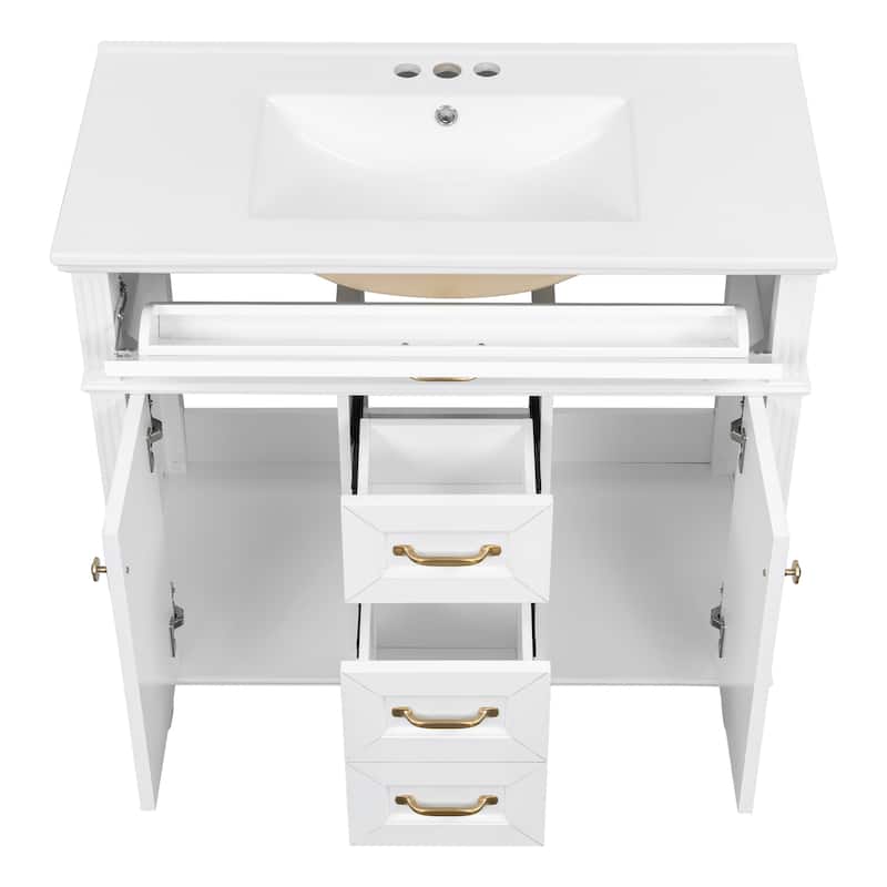 GDF Studio - Sunny Modern Solid Wood + MDF 36-Inch Bathroom Vanity with Ceramic Sink and Flip-Out Drawer