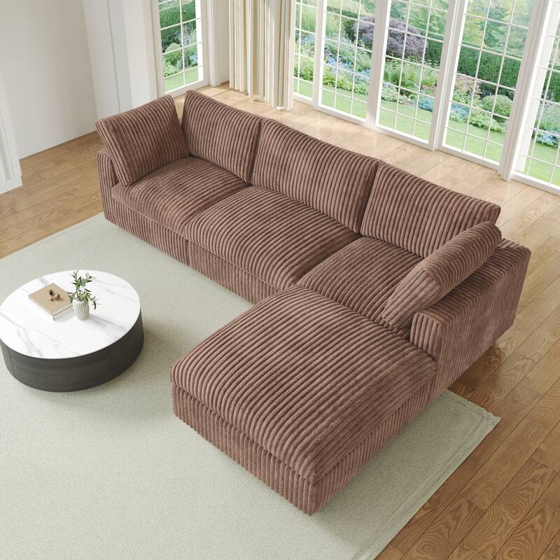 L-shaped Soft Plush Upholstered Modular Sectional Sofa Deep Living Room Couch - Tan-4 Seater