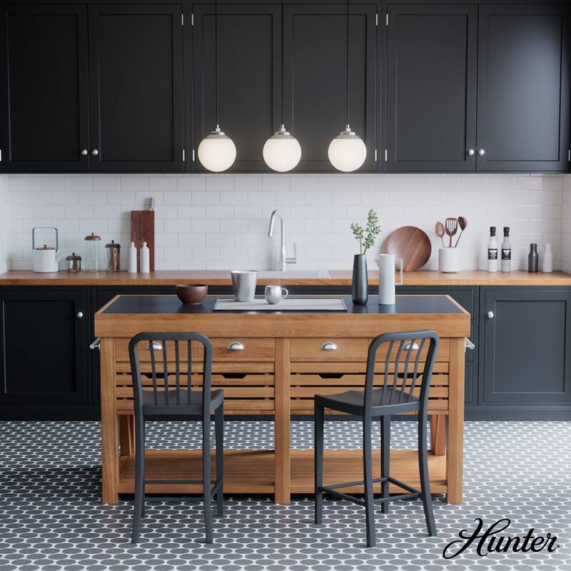 Hunter Hepburn 3 Light Cluster Ceiling Light - Kitchen, Island, Dining Room - Globe, Orb - Mid-Century Modern, Art Deco - Linear - Brushed Nickel