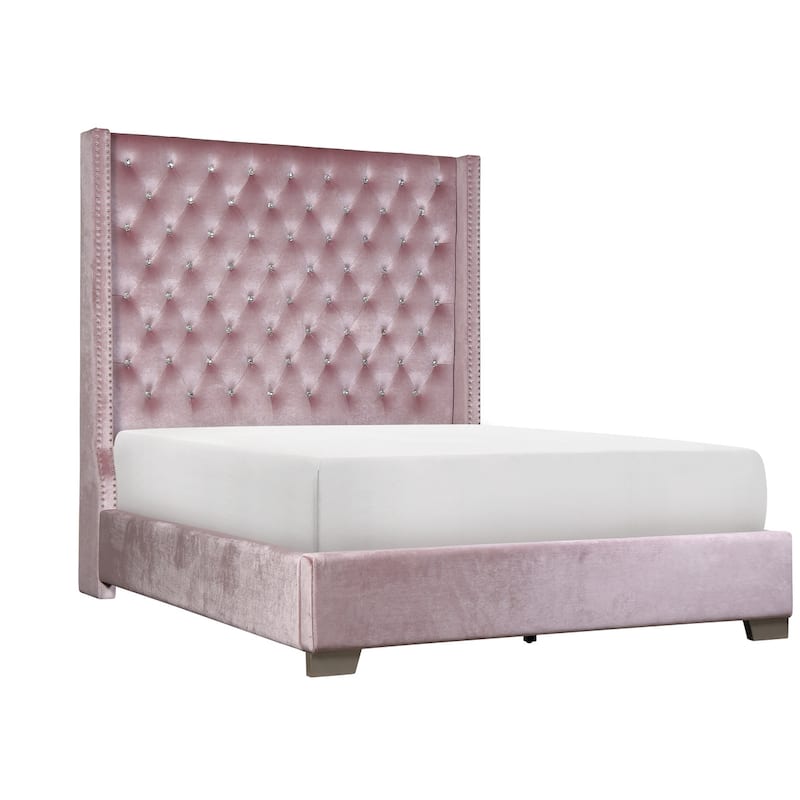 Newell Pink Velvet Upholstered Tufted Panel Bed