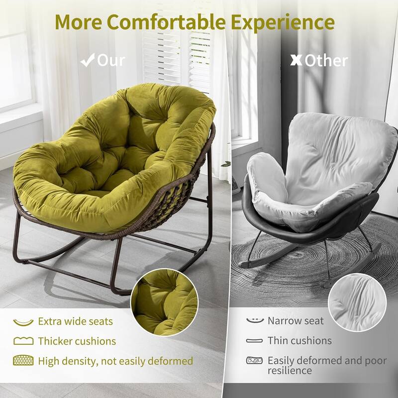 Outdoor Rattan Rocking Chair,Padded Cushion Rocker Recliner Chair Outdoor for Front Porch, Living Room, Patio, Garden