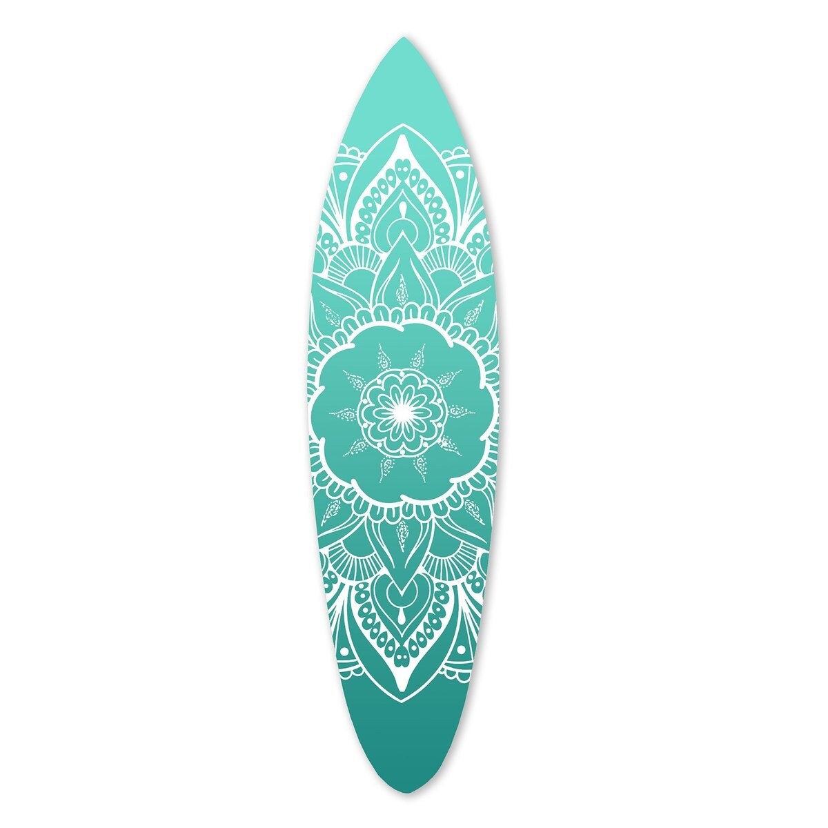 Wooden Surfboard Wall Art with Medallion Print, Blue and White