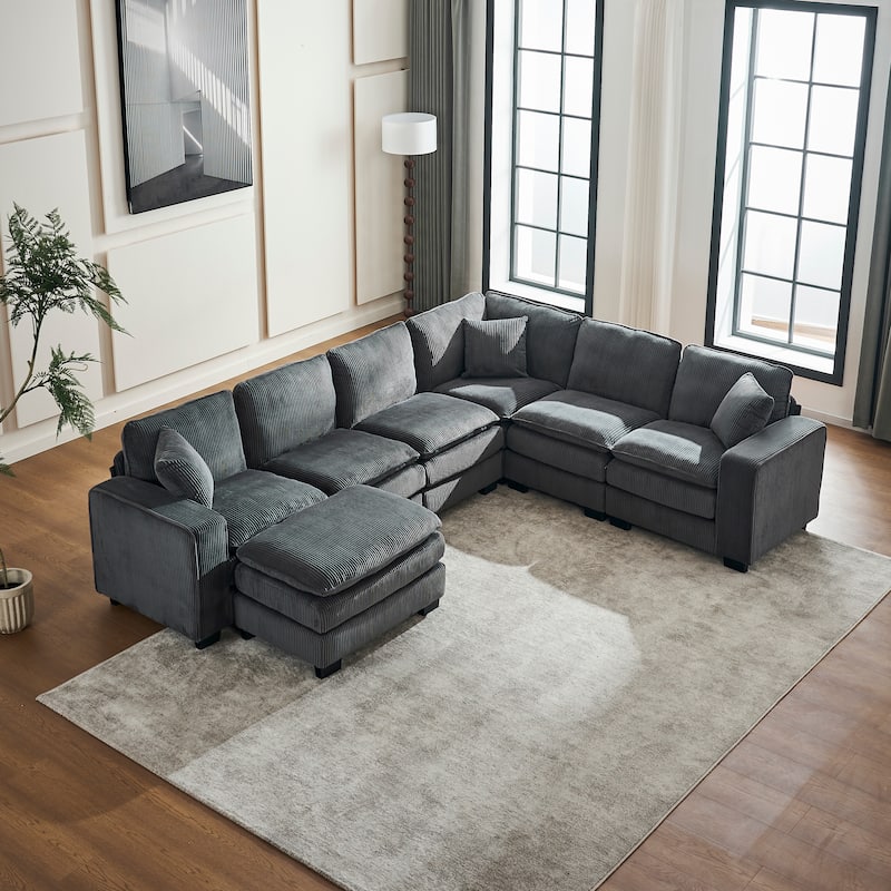 118.1'' Luxurious U-Shaped 6-Seat Sofa with Ottoman