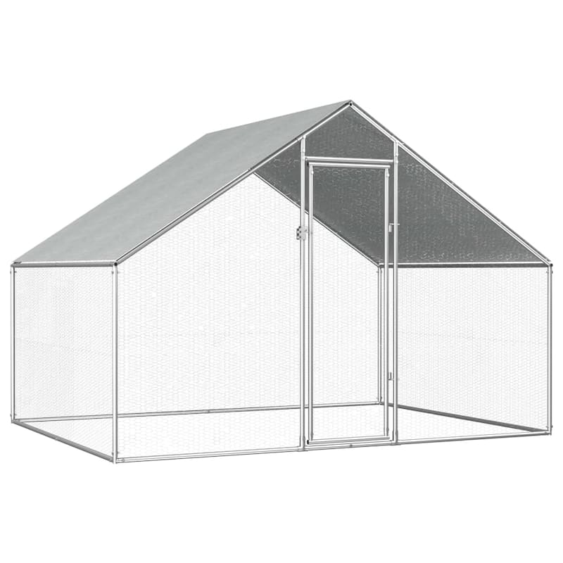 vidaXL Chicken Cage Walk-in Chicken Coop Pen Poultry Cage Galvanized Steel - 9' x 6.6' x 6'3"