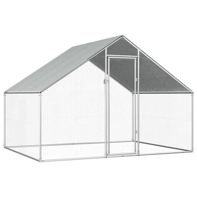 vidaXL Chicken Cage Walk-in Chicken Coop Pen Poultry Cage Galvanized Steel