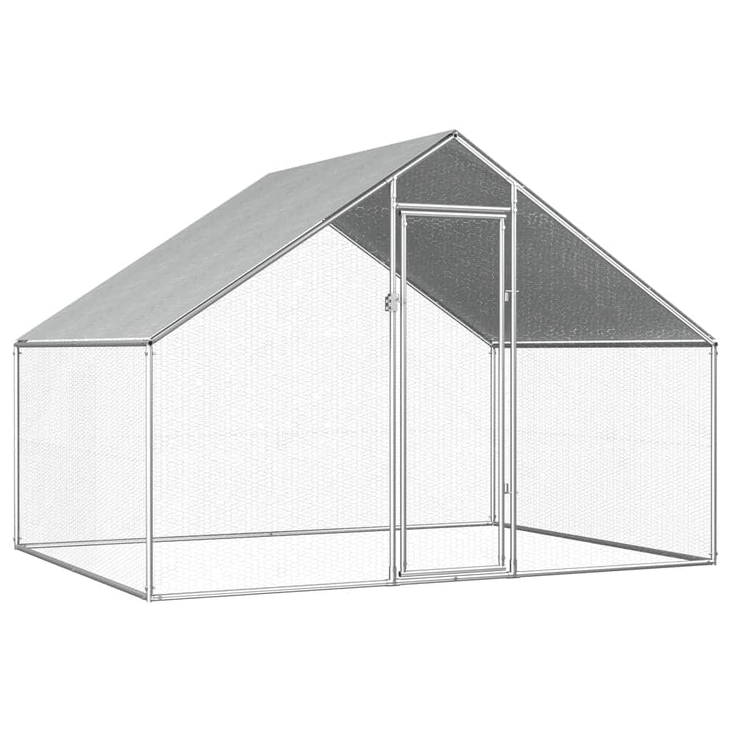 vidaXL Chicken Cage Walk-in Chicken Coop Pen Poultry Cage Galvanized Steel