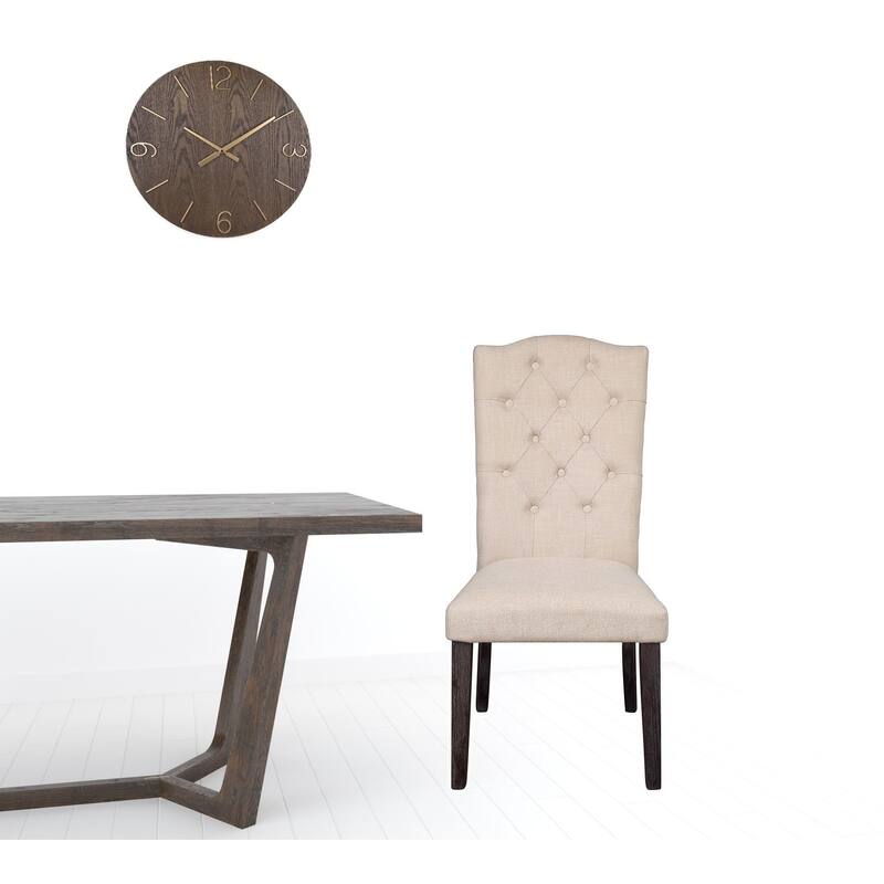 HomeRoots Set of Two Tufted Beige and Espresso Upholstered Linen Dining Side Chairs