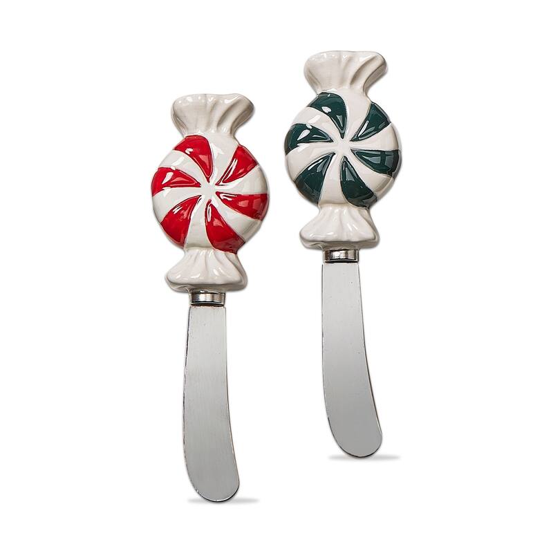 Peppermint Candy Shaped Dolomite Handled Cheese Spreader , Set Of 2, 5.5L x 1.72W x.85H in.
