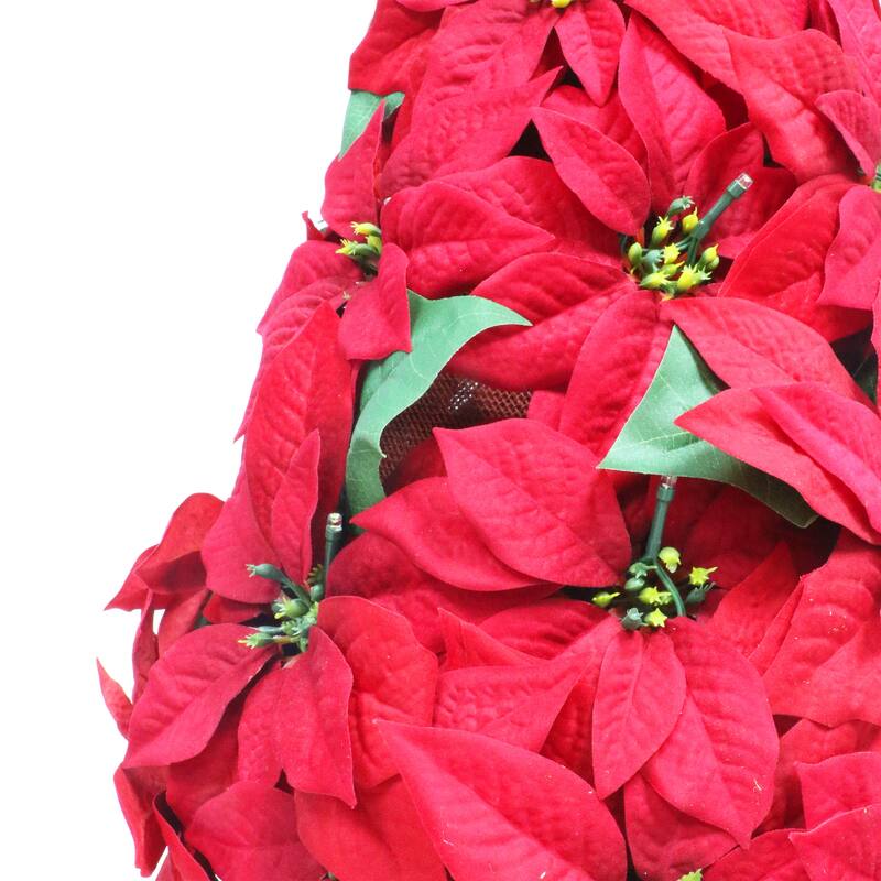 Puleo International 36" Pre-Lit Battery-Operated Artificial Potted Red Poinsettias