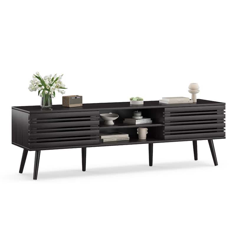 Mid Century Modern TV Stands for up to 70" TV with Storage, Fluted Wood TV Stand for Living Room, Boho Media Console