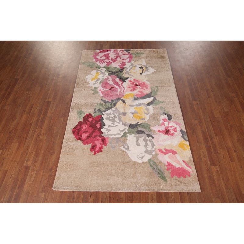 Handmade Abstract Indian Area Rug Oriental Wool & Silk Carpet - 5'4"x 8'3"