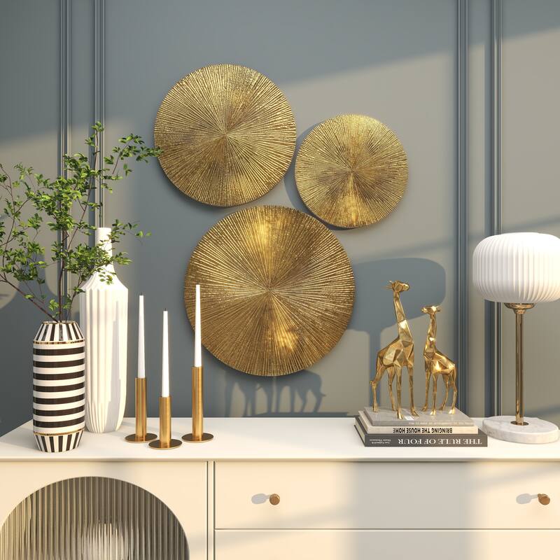 CosmoLiving by Cosmopolitan Gold, White or Black Wooden Carved Radial Plate Home Wall Decor (Set of 3)