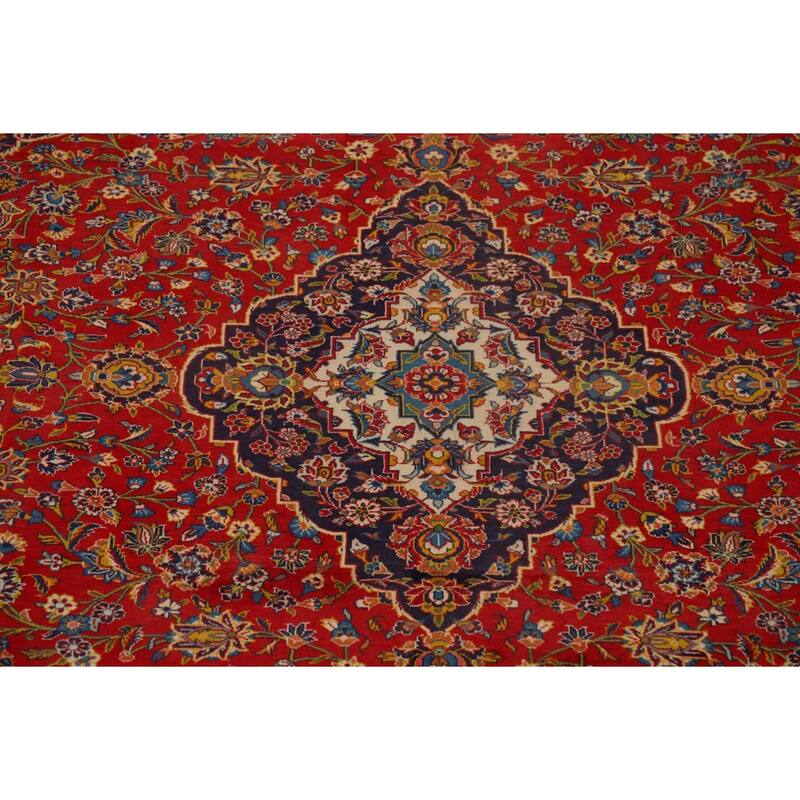 Traditional Kashan Vintage Persian Area Rug Handmade Wool Carpet 9'8