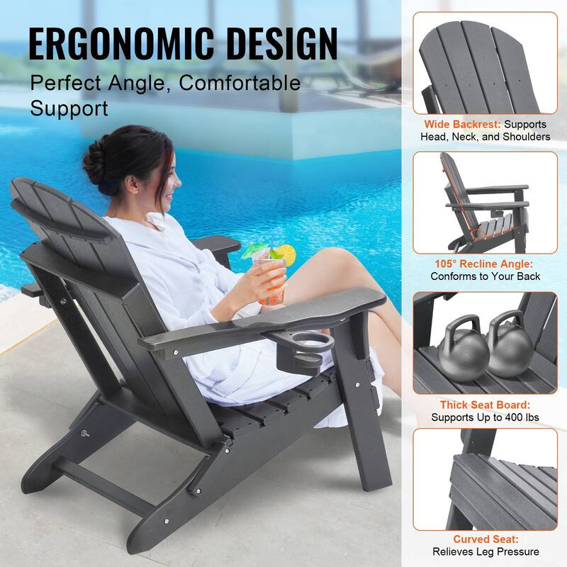 Set of 2 HDPE Folding Adirondack Chair with Wider Seat and Curved Backrest Ideal for Outdoor Use - 31.5 × 29.7 × 36.0 in