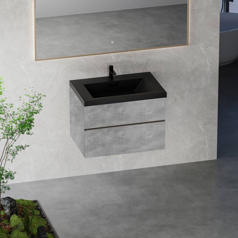 GDFStudio - Carter Floating Bathroom Vanity with Quartz Sand Countertop & Soft-Close Drawers