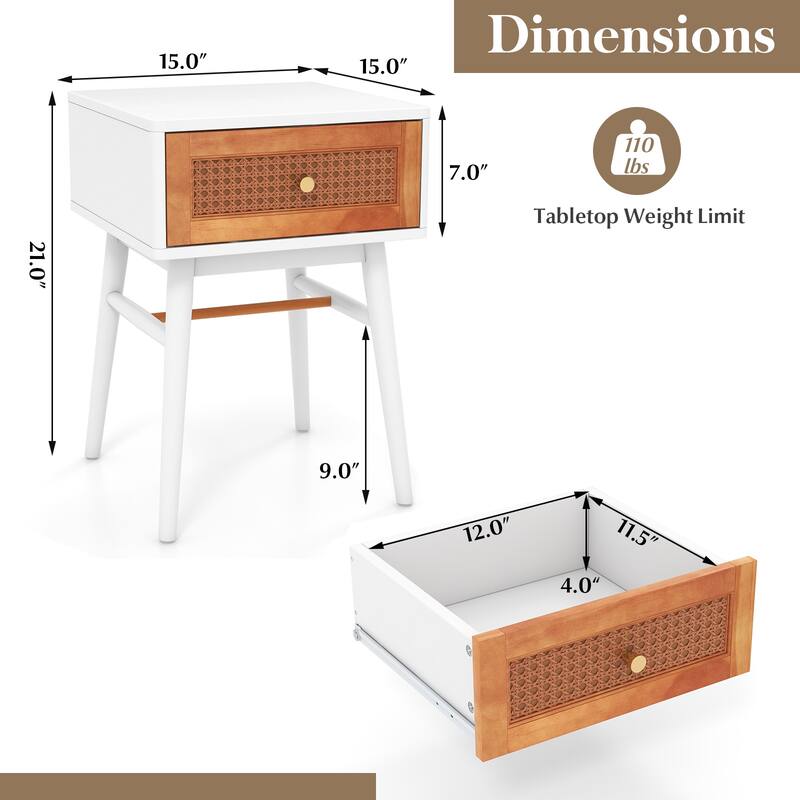 Gymax Set of 2 Nightstand Bedside End Table Solid Wood Legs