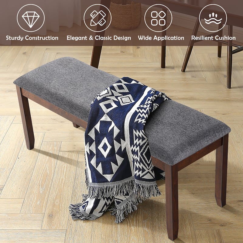 Costway Set of 2 Dining Bench Rubber Wood Upholstered Padded Bedroom - See details