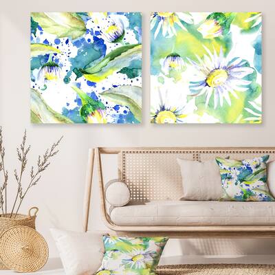 Designart 'Daisy Flowers Aquarelle Impression Collection' Flower Set of 2 Pieces