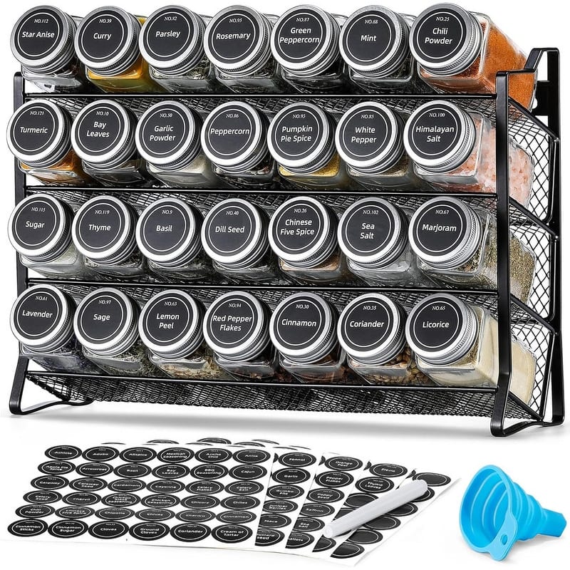 Spice Rack Organizer for Cabinet, Spice Organizer with 28 Empty - 13.5"D x 3.75"W x 10"H