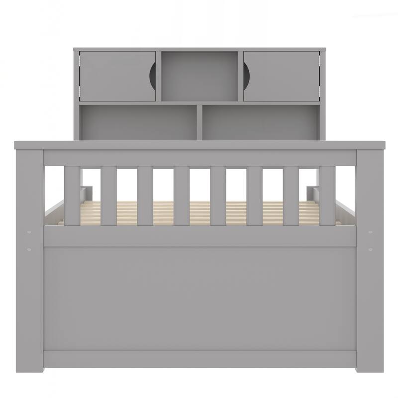 Twin Size Captain Platform Bed Frame with Storage Bookcases and Shelves