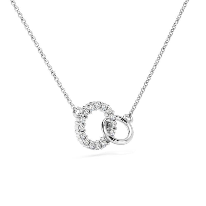 1/3Ct Mini Duet Circle Diamond Necklace Gold Pendant Lab Grown 18"