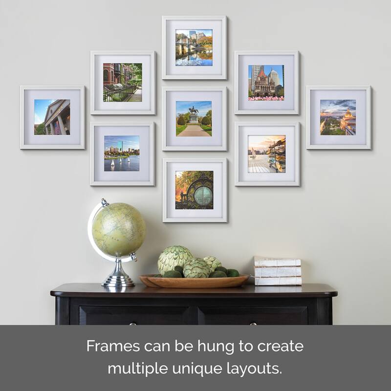 Melannco Set of 9 Matted White Frames, Holds 8x8 Inch Photos