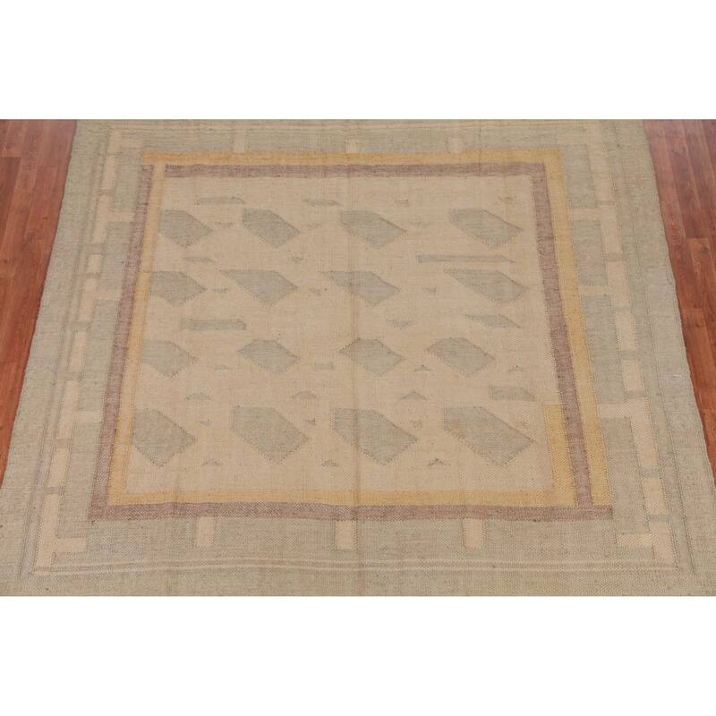 Hand Woven Oriental 100% Jute Carpet Southwestern Modern Peach Kilim Area Rug - 9' 5'' X 8' 4''