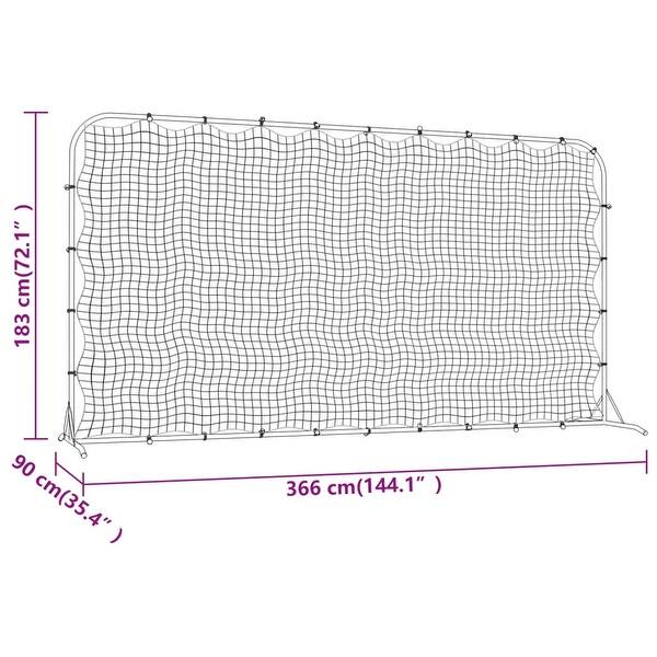 dimension image slide 0 of 2, vidaXL Football Rebounder Net Black 144.1"x35.4"x72" HDPE