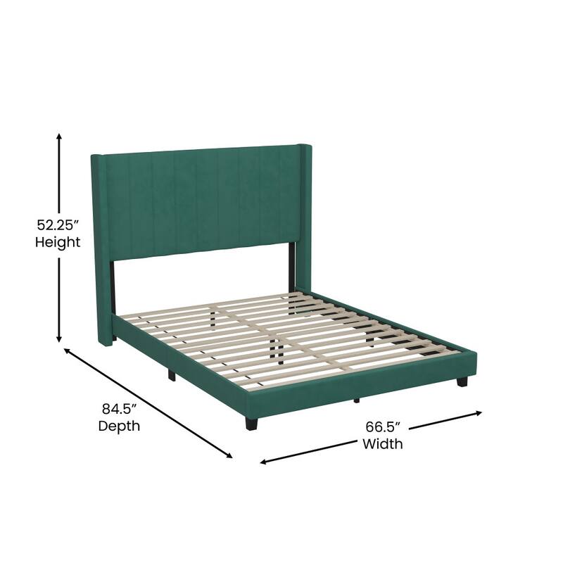 Upholstered Platform Bed with Wingback Headboard