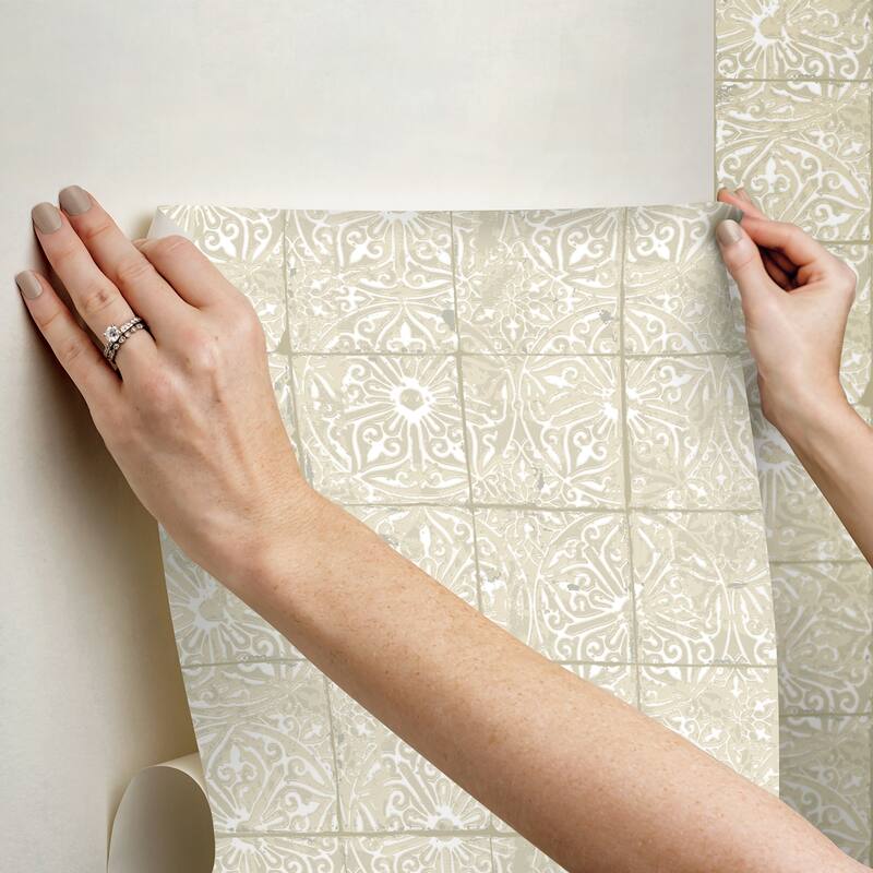 NuWallpaper Cream Provincial Tile Peel and Stick Wallpaper